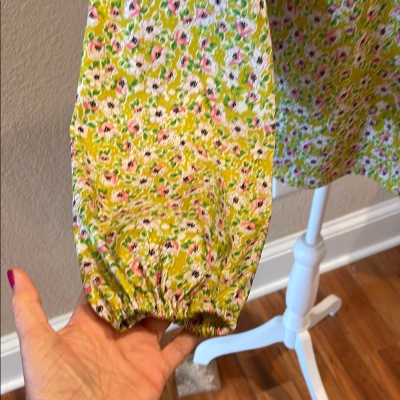 Green and Pink Long Sleeve Blouse with Tie Front - Picture 3 of 6